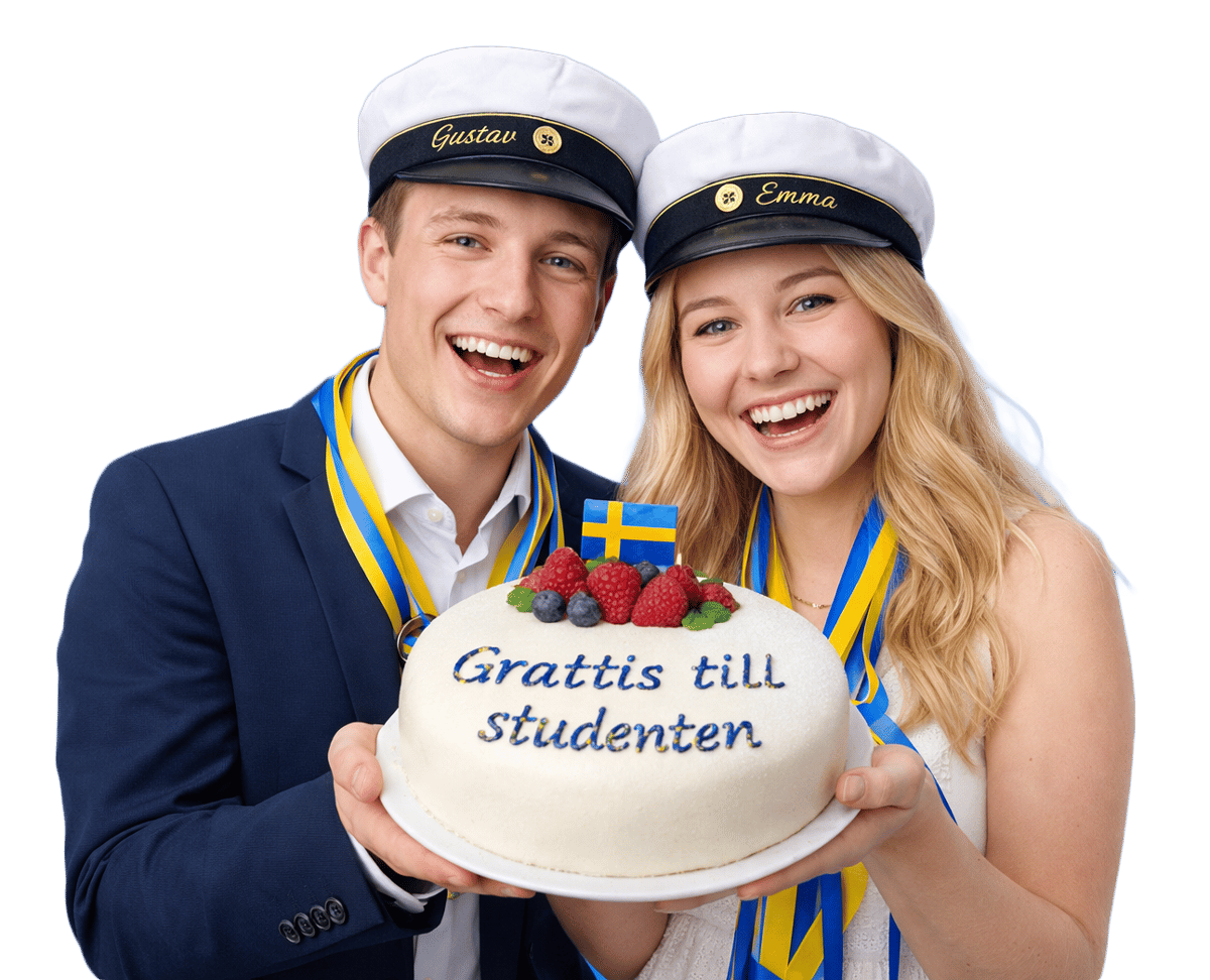 Glada studenter firar studentexamen