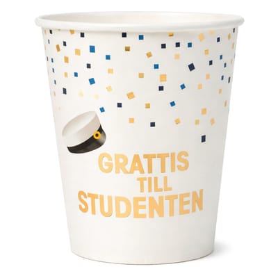 Pappersmuggar Grattis Till Studenten Vit/Guld