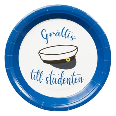 Papperstallrikar Grattis Till Studenten Blå/Vit