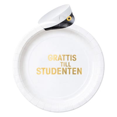 Papperstallrikar Grattis Till Studenten Utstickande Vit/Guld