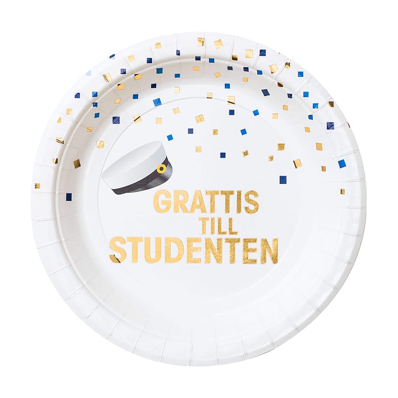 Pappersassietter Grattis Till Studenten Vit/Guld