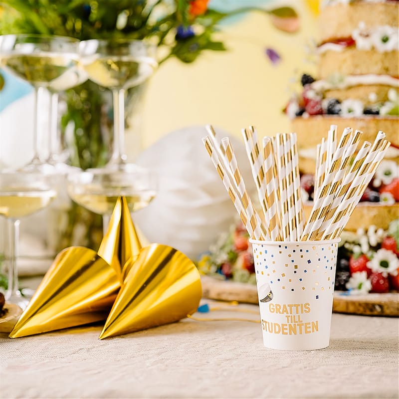 Pappersmuggar Grattis Till Studenten Vit/Guld bild 2