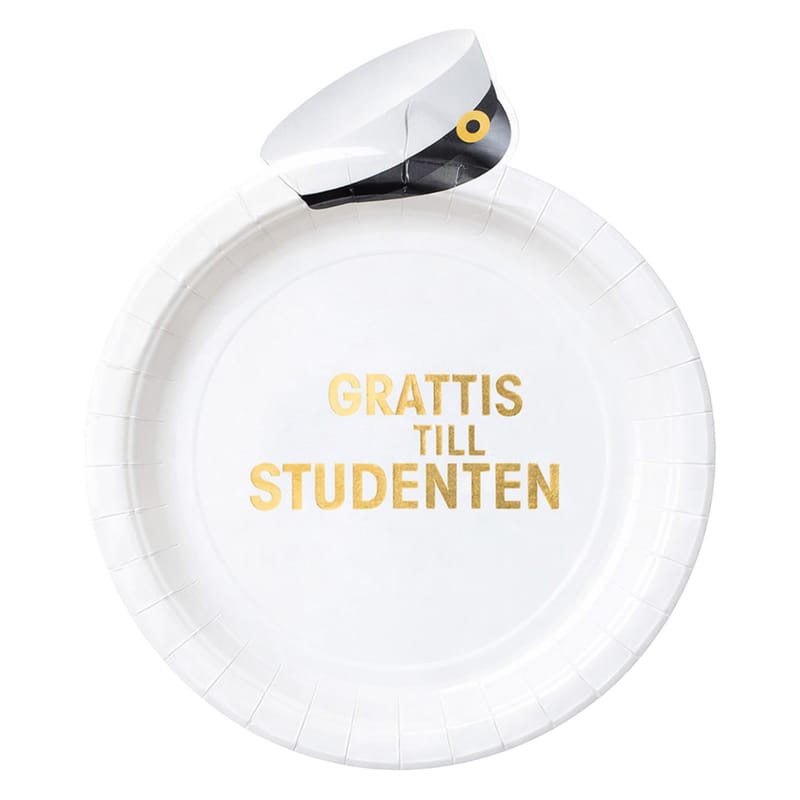 Papperstallrikar Grattis Till Studenten Utstickande Vit/Guld